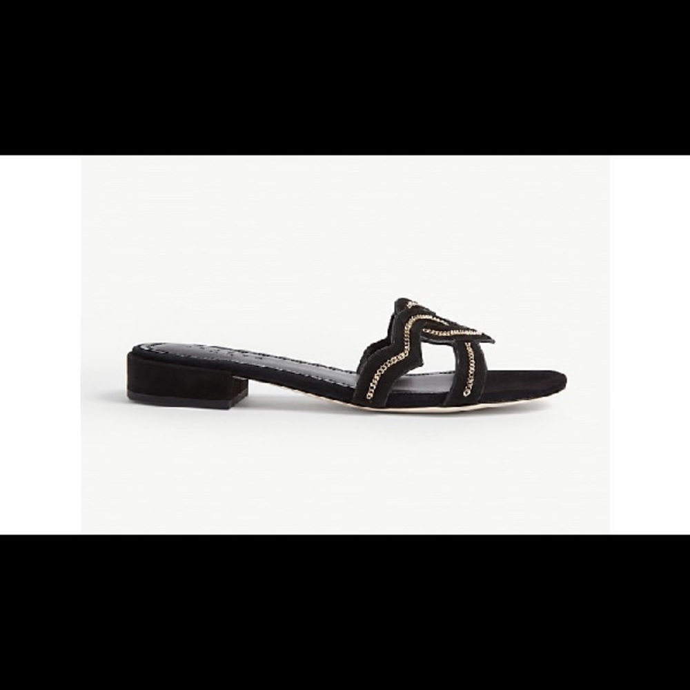 SANDRO NWT HEART ❤️ SLIP ON SUEDE SANDALS BLK SZ 7 - Picture 3 of 9